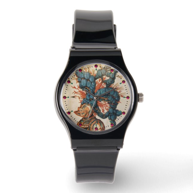 RELOJ DE PULSERA HELMET ANTIGUO KNIGHT CON PIES AZULES ROJOS (Anverso)