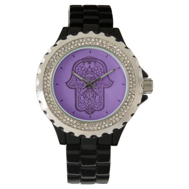Reloj De Pulsera Henna Hand de Hamsa (Púrpura) (Anverso)