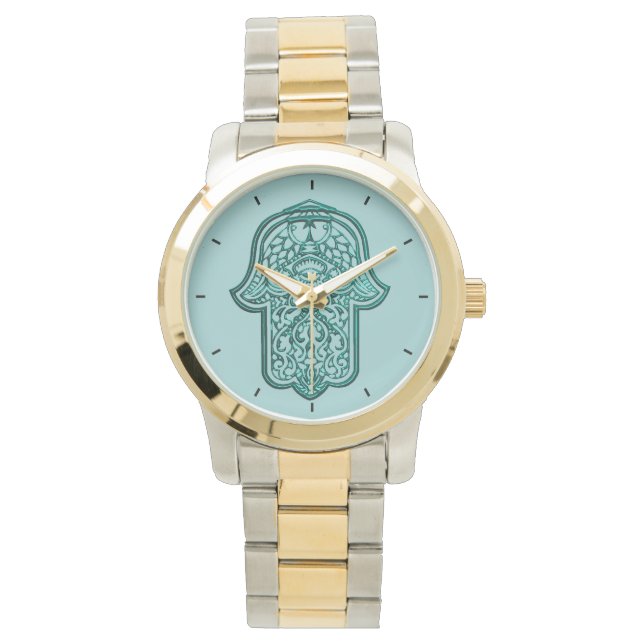 Reloj De Pulsera Henna Hand de Hamsa (Verde azulada) (Anverso)
