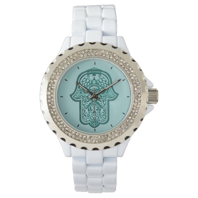 Reloj De Pulsera Henna Hand de Hamsa (Verde azulada) (Anverso)