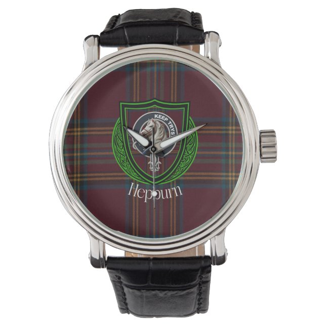 Reloj De Pulsera Hepburn Scottish Clan Tartan & Crest (Anverso)