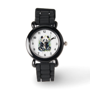 Reloj De Pulsera Hermosa acuarela Panda con números negros