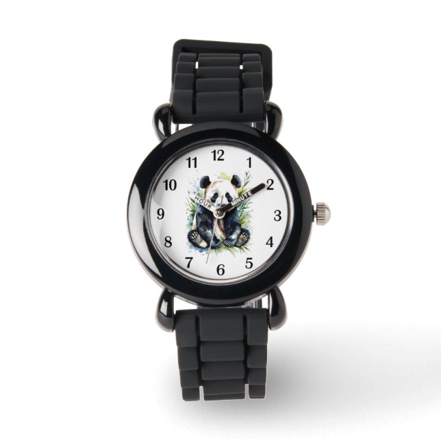 Reloj De Pulsera Hermosa acuarela Panda con números negros (Anverso)
