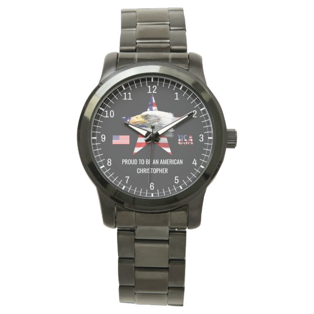 Reloj De Pulsera Hermosa Águila, Bandera Americana, Patriótica (Anverso)