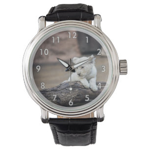 Reloj De Pulsera Hermosa bebé blanco de león
