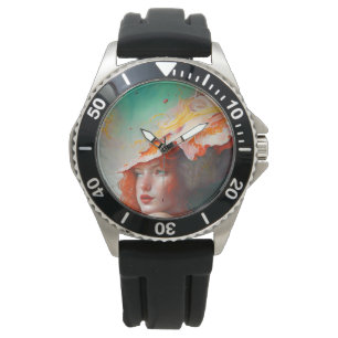 Reloj De Pulsera Hermosa Chica Artística Abstracta Pelirroja