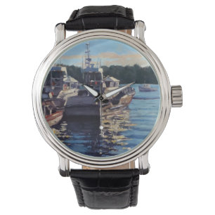 Reloj De Pulsera Hermosa escena del barco pesquero del puerto de Ba