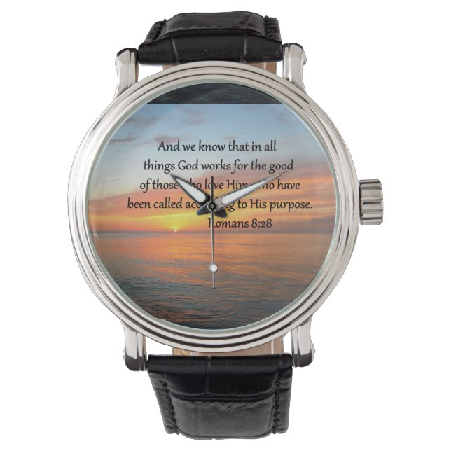 RELOJ DE PULSERA HERMOSA FOTO DE ROMANS 8:28 SUNRISE (Anverso)