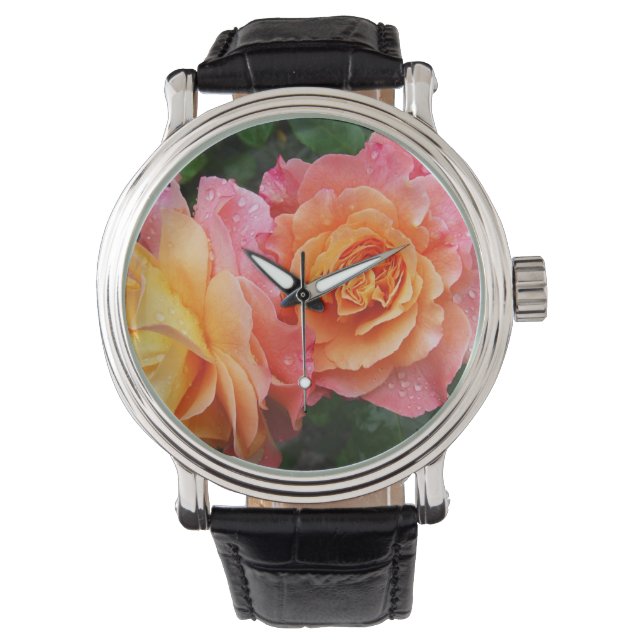 Reloj De Pulsera Hermosa foto de rosa rosa y naranja (Anverso)