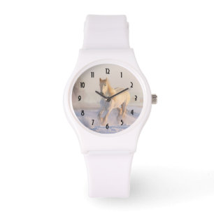 Reloj De Pulsera Hermosa Gallopaje de Caballo Blanco en la Nieve
