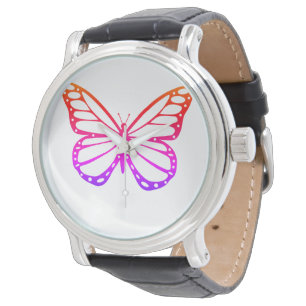 Reloj De Pulsera Hermosa mariposa Naranja púrpura