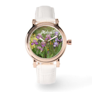 Reloj De Pulsera Hermosa morada Iris Irises florido Jardín