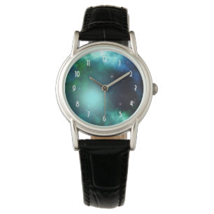 Reloj De Pulsera Hermosa nebulosa verde llena de estrellas
