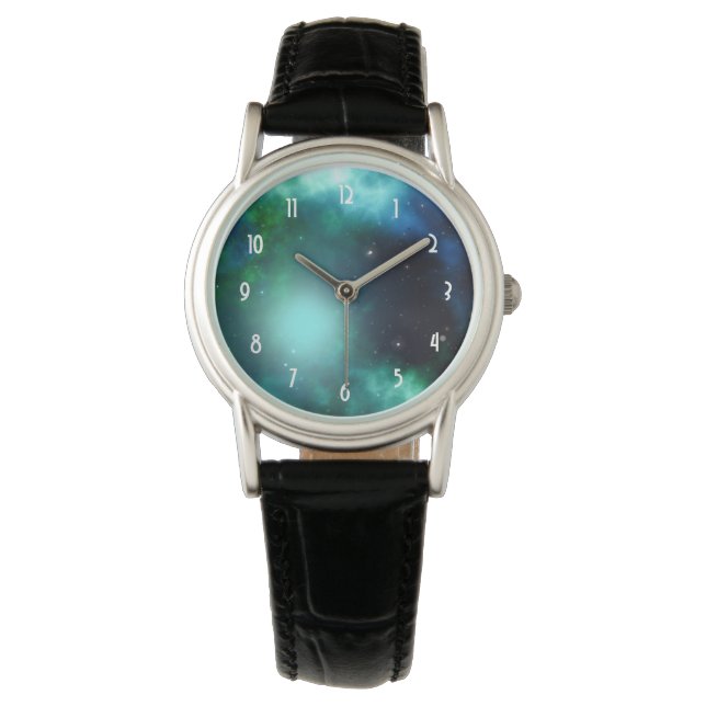 Reloj De Pulsera Hermosa nebulosa verde llena de estrellas (Anverso)