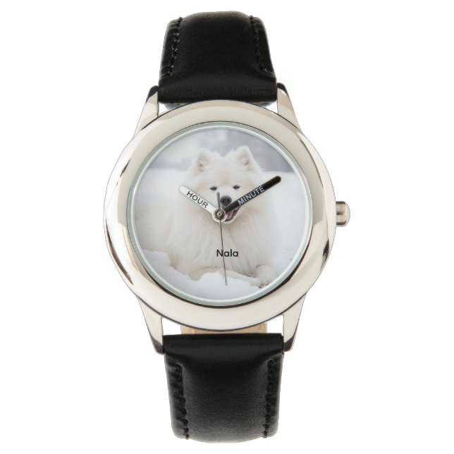 Reloj De Pulsera Hermosa niña de perro samoyed personalizada (Anverso)