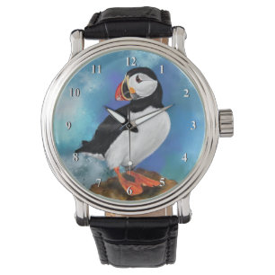 Reloj De Pulsera Hermosa pintura de pájaro de Puffin Atlántico -