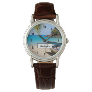 Reloj De Pulsera Hermosa playa tropical con lancha