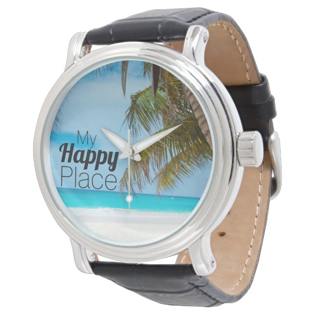 Reloj De Pulsera Hermosa playa tropical Mi lugar feliz (Angular)