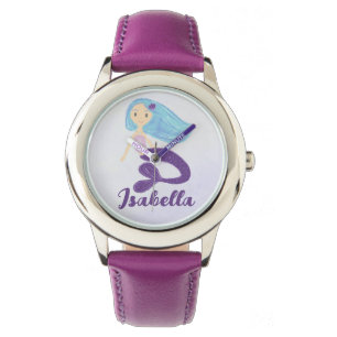 Reloj De Pulsera Hermosa princesa de sirena Verde azulada y morada 
