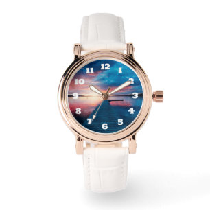 Reloj De Pulsera Hermosa puesta de sol en un tranquilo lago