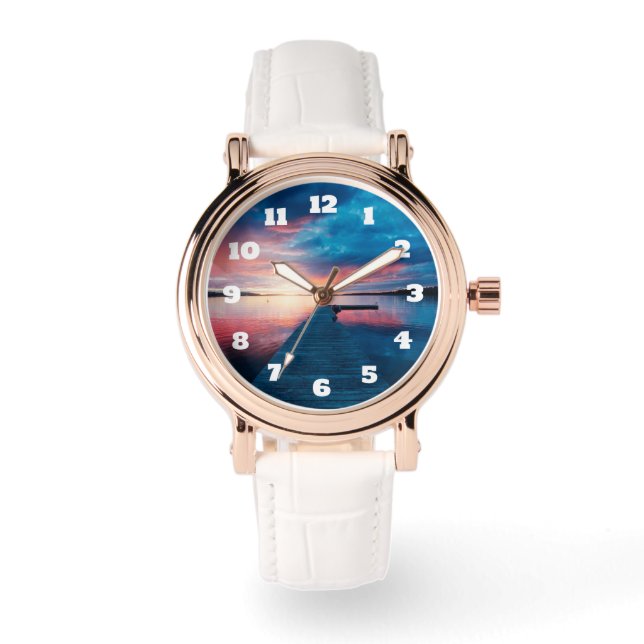 Reloj De Pulsera Hermosa puesta de sol en un tranquilo lago (Anverso)