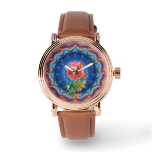 RELOJ DE PULSERA HERMOSA ROSA ROSA DE ROSA EN CÍRCULOS PSICODELICOS