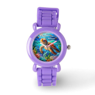 Reloj De Pulsera Hermosa Tortuga De Mar Bebé Nadando