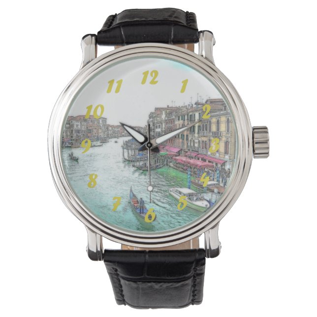 Reloj De Pulsera Hermosa Venecia Italia con números amarillos (Anverso)