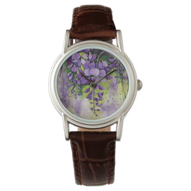 Reloj De Pulsera Hermosas Flores De Wisteria En Acuarela (Anverso)