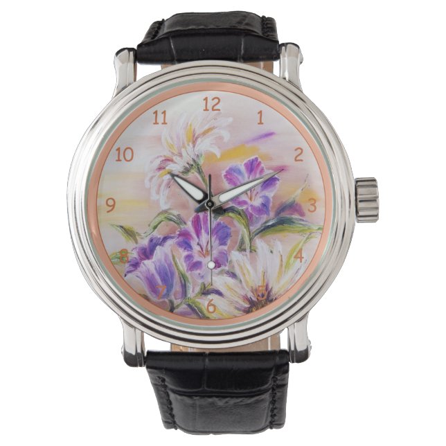 Reloj De Pulsera Hermosas flores silvestres púrpura pastoral (Anverso)