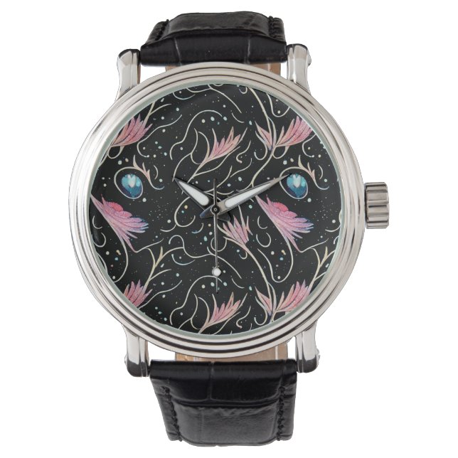 Reloj De Pulsera Hermosas Flores y Patrón de Swirls (Anverso)