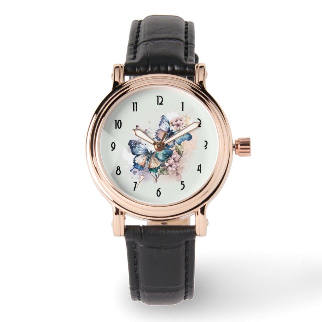 Reloj De Pulsera Hermosas mariposas y flores (Anverso)
