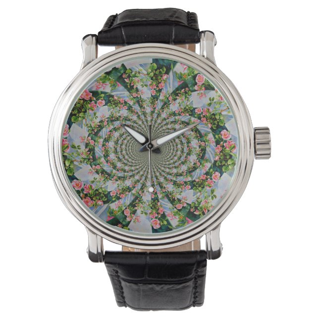 Reloj De Pulsera Hermosas rosas rojas rosadas retro acuarela floral (Anverso)