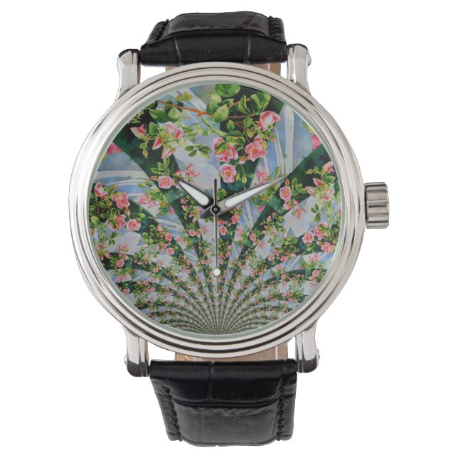 Reloj De Pulsera Hermosas rosas rojas rosadas retro acuarela floral (Anverso)