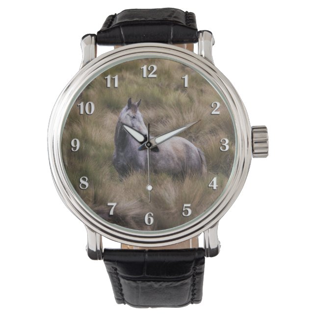 Reloj De Pulsera Hermoso caballo gris con números blancos (Anverso)