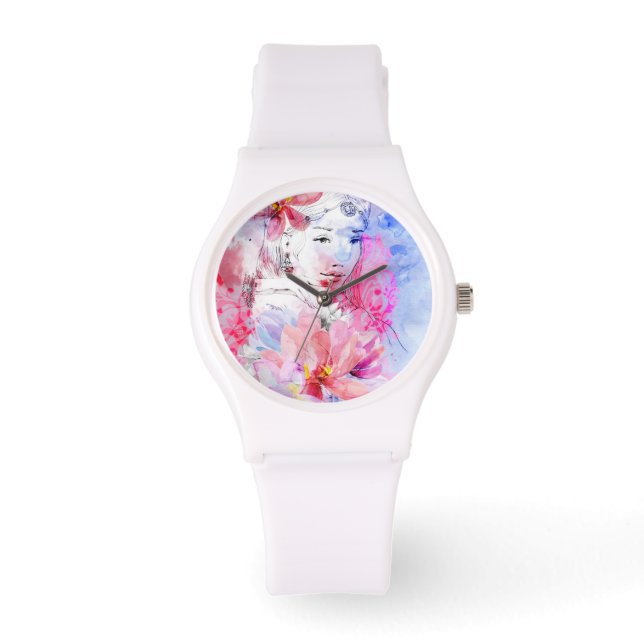 Reloj De Pulsera Hermoso chica con un ramo de flores (Anverso)