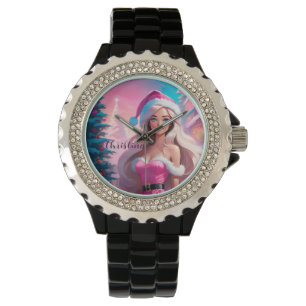 Reloj De Pulsera Hermoso Chica de Navidades rosados 01