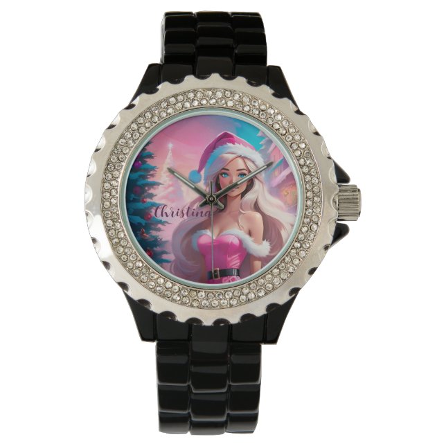 Reloj De Pulsera Hermoso Chica de Navidades rosados 01 (Anverso)