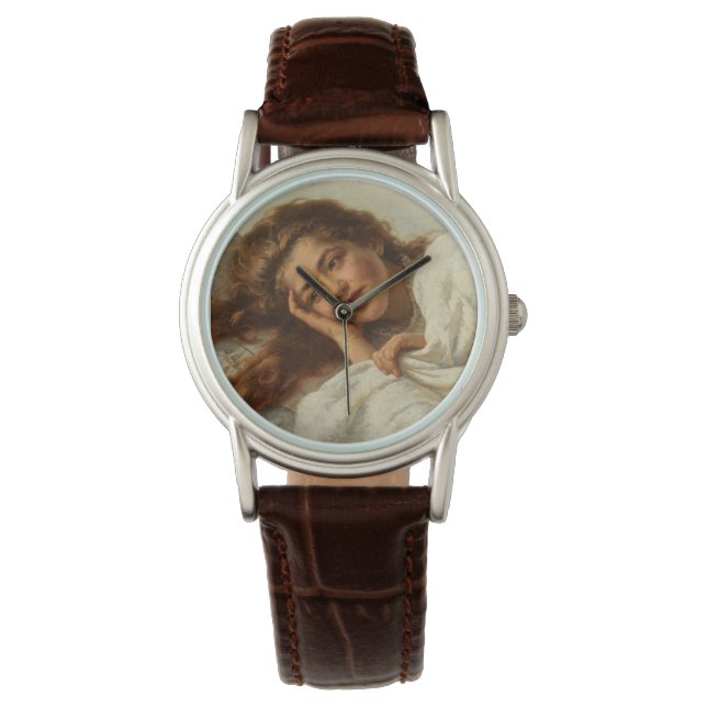 Reloj De Pulsera Hermoso Chica en cama con pelo rojo (Anverso)