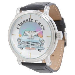 Reloj De Pulsera Hermoso coche azul retro clásico