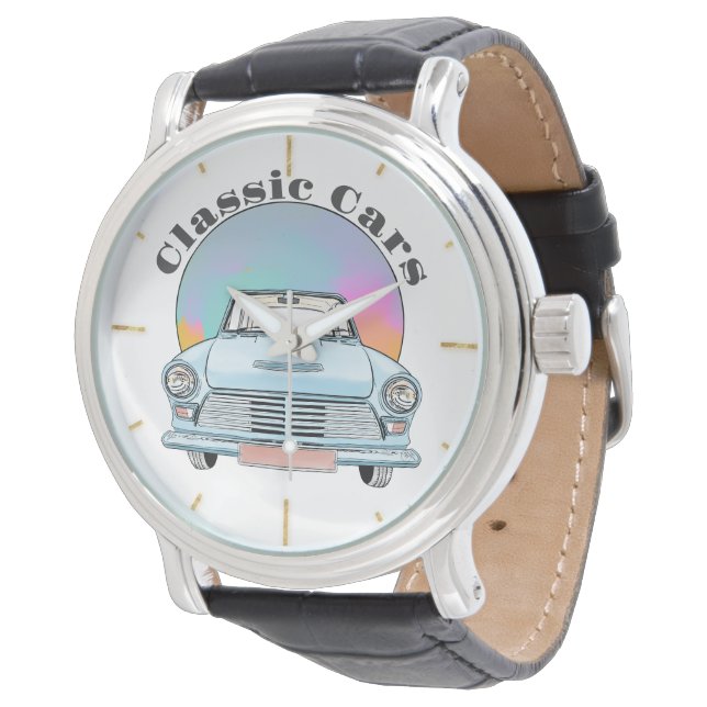 Reloj De Pulsera Hermoso coche azul retro clásico (Angular)