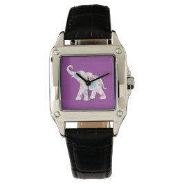 Reloj De Pulsera Hermoso Elefante Ornato Elegante Negro