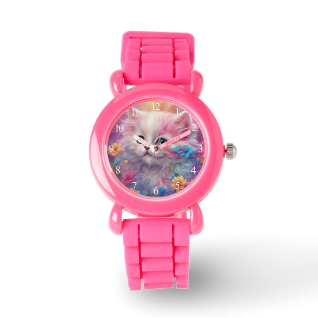 Reloj De Pulsera Hermoso Gato Blanco Fluffy (Anverso)