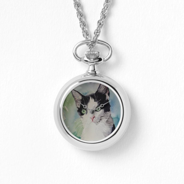 Reloj De Pulsera Hermoso gato blanco y negro (Anverso)