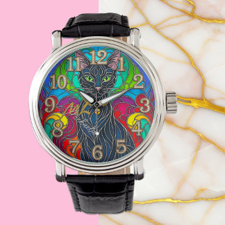 Reloj De Pulsera Hermoso gato negro con una campana de jingle, mosa