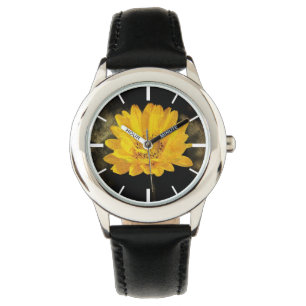Reloj De Pulsera Hermoso girasol con fondo marrón oscuro