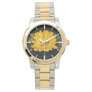 Reloj De Pulsera Hermoso girasol con fondo marrón oscuro