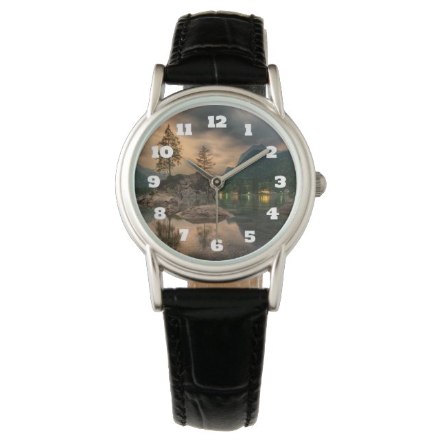 Reloj De Pulsera Hermoso lago de montaña en la foto nocturna (Anverso)