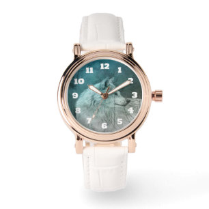 Reloj De Pulsera Hermoso lobo gris en un bosque oscuro