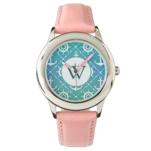 Reloj De Pulsera Hermoso Monograma Náutico Turquesa